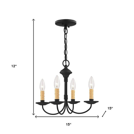 Black Four Light Dimmable Chandelier With Shades HomeRoots