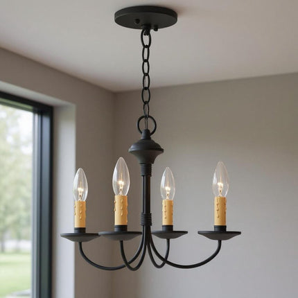 Black Four Light Dimmable Chandelier With Shades HomeRoots