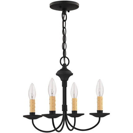 Black Four Light Metal Dimmable Chandelier With Shades