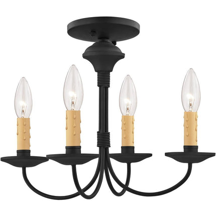 Black Four Light Metal Dimmable Chandelier With Shades
