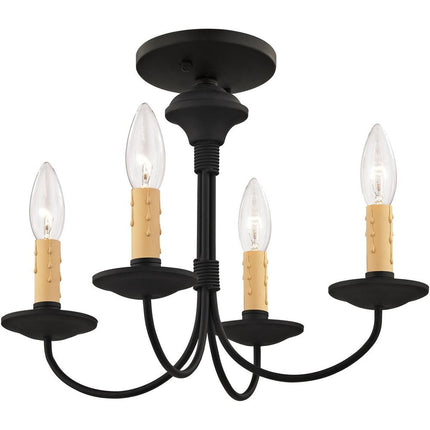 Black Four Light Metal Dimmable Chandelier With Shades