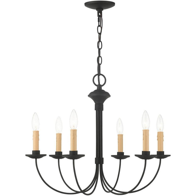 Black Six Light Dimmable Chandelier With Shades HomeRoots