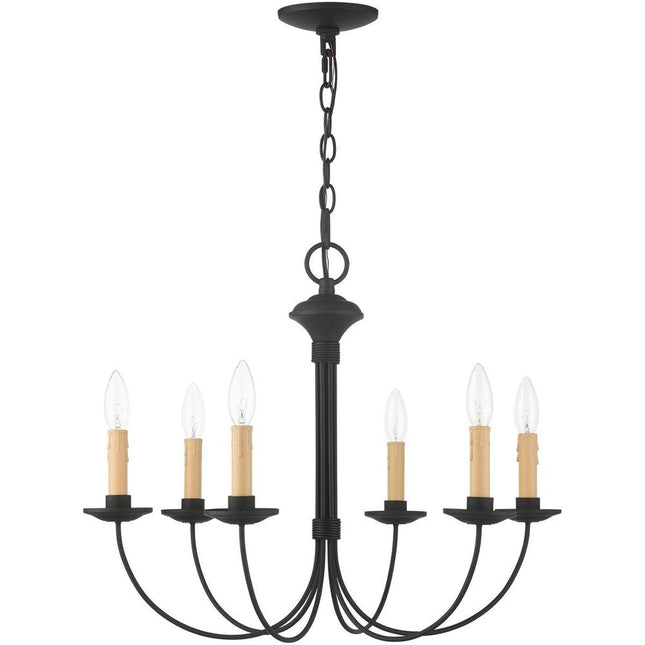 Black Six Light Metal Dimmable Chandelier With Shades HomeRoots