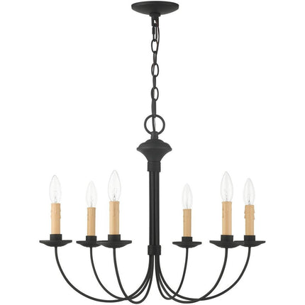 Black Six Light Metal Dimmable Chandelier With Shades