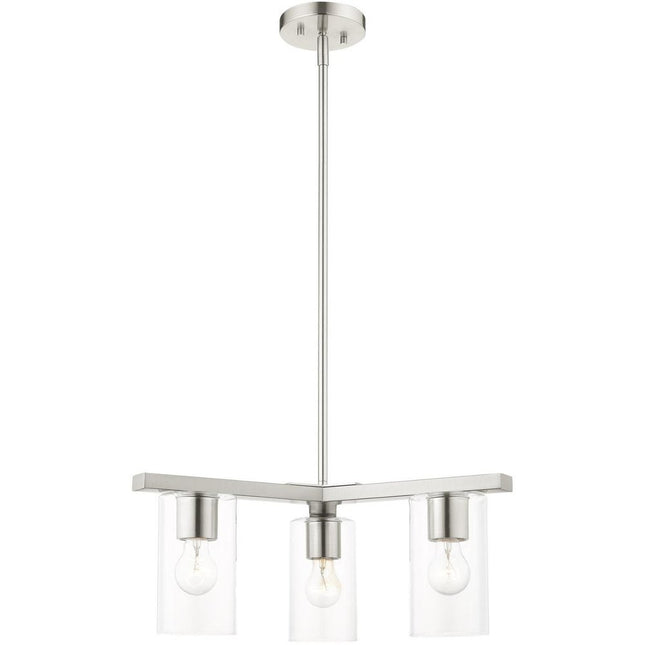 Nickel Three Light Metal Dimmable Chandelier With Shades