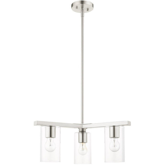 Nickel Three Light Metal Dimmable Chandelier With Shades