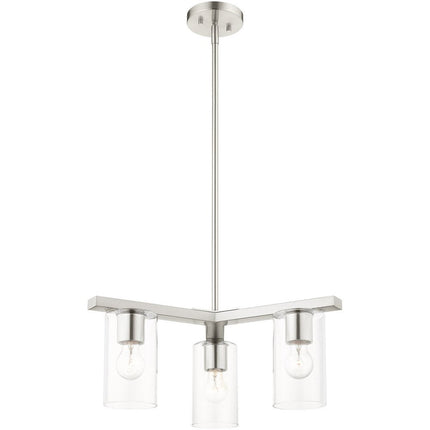 Nickel Three Light Metal Dimmable Chandelier With Shades