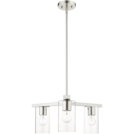 Nickel Three Light Metal Dimmable Chandelier With Shades