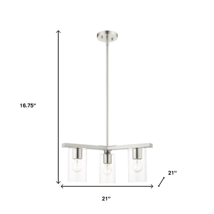 Nickel Three Light Metal Dimmable Chandelier With Shades