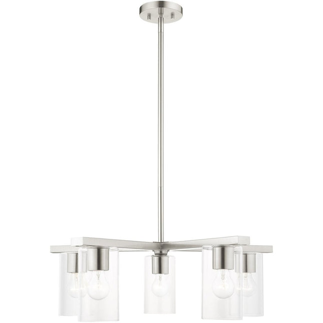 Nickel Five Light Metal Dimmable Chandelier With Shades HomeRoots