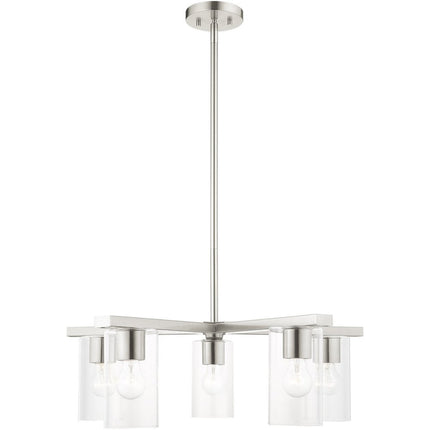 Nickel Five Light Metal Dimmable Chandelier With Shades