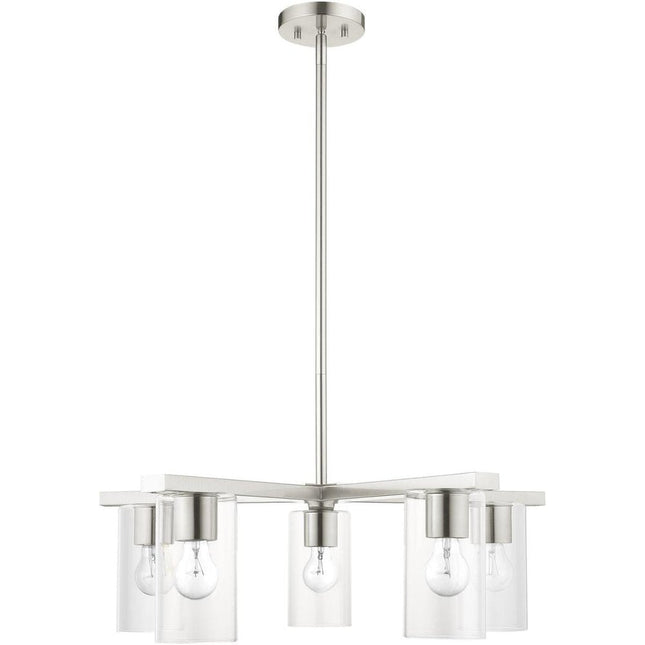 Nickel Five Light Metal Dimmable Chandelier With Shades HomeRoots