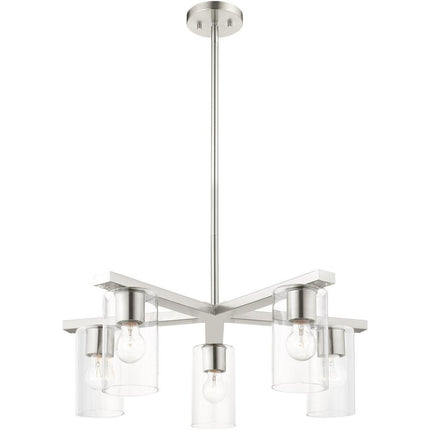 Nickel Five Light Metal Dimmable Chandelier With Shades
