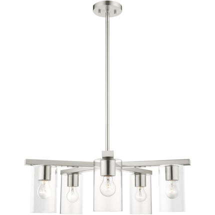 Nickel Five Light Metal Dimmable Chandelier With Shades