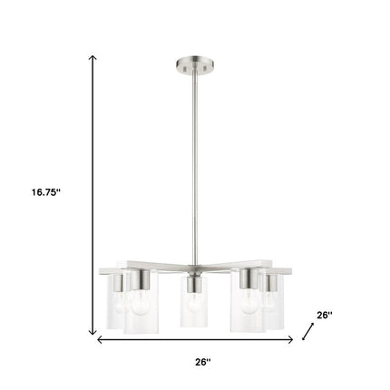 Nickel Five Light Metal Dimmable Chandelier With Shades