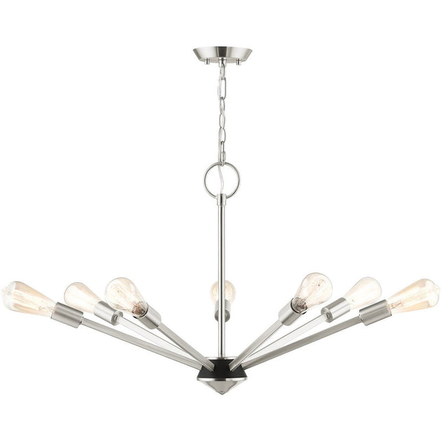 Nickel Seven Light Metal Dimmable Chandelier With Shades
