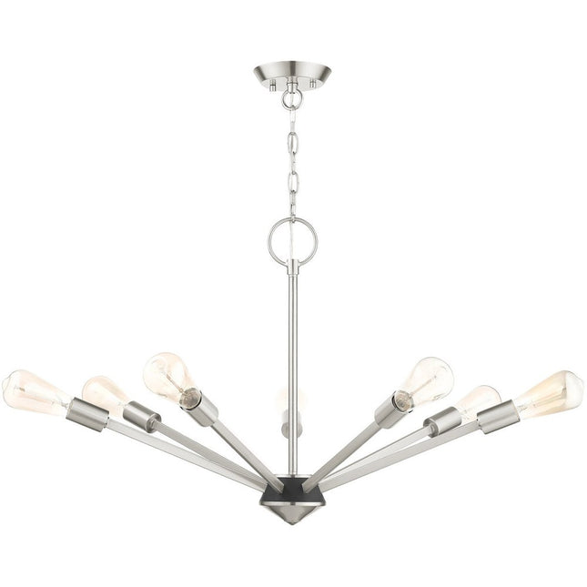 Nickel Seven Light Metal Dimmable Chandelier With Shades