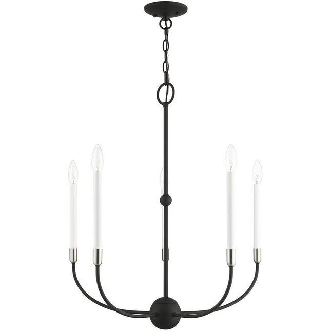 Black Five Light Metal Dimmable Chandelier With Shades HomeRoots