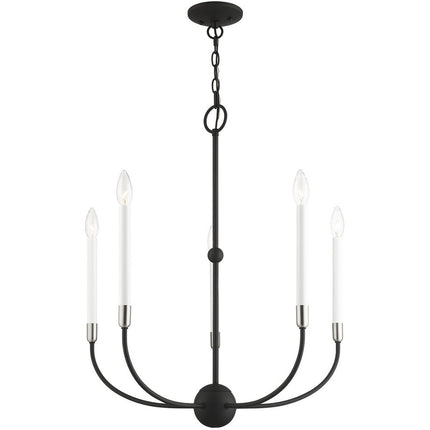 Black Five Light Metal Dimmable Chandelier With Shades