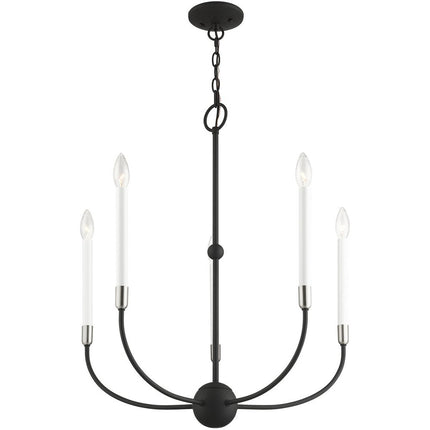 Black Five Light Metal Dimmable Chandelier With Shades