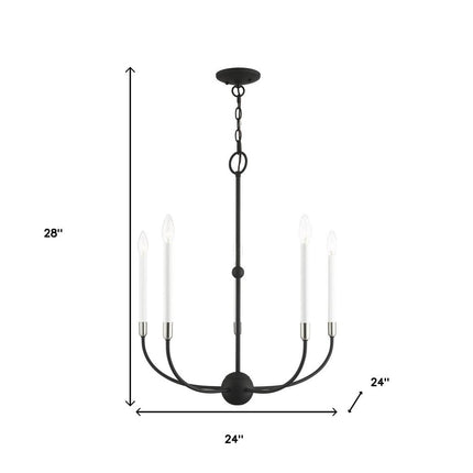 Black Five Light Metal Dimmable Chandelier With Shades