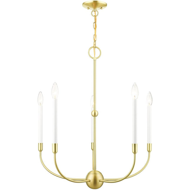 Brass Five Light Metal Dimmable Chandelier With Shades HomeRoots