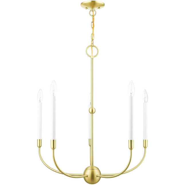 Brass Five Light Metal Dimmable Chandelier With Shades HomeRoots