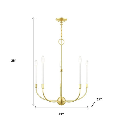 Brass Five Light Metal Dimmable Chandelier With Shades