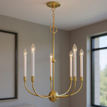 Brass Five Light Metal Dimmable Chandelier With Shades