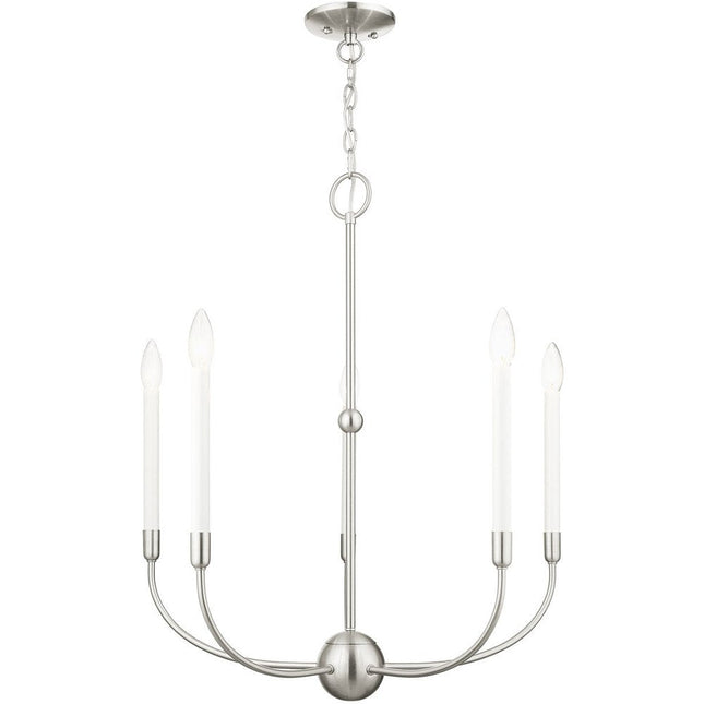 Nickel Five Light Metal Dimmable Chandelier With Shades HomeRoots