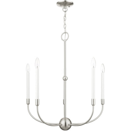 Nickel Five Light Metal Dimmable Chandelier With Shades