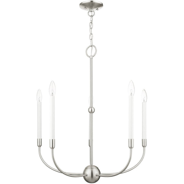 Nickel Five Light Metal Dimmable Chandelier With Shades HomeRoots