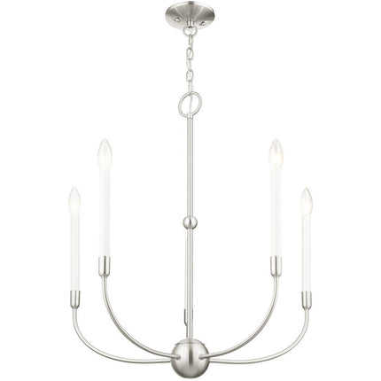 Nickel Five Light Metal Dimmable Chandelier With Shades