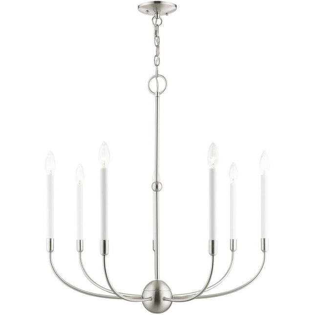 Nickel Seven Light Metal Dimmable Chandelier With Shades HomeRoots