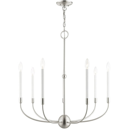 Nickel Seven Light Metal Dimmable Chandelier With Shades