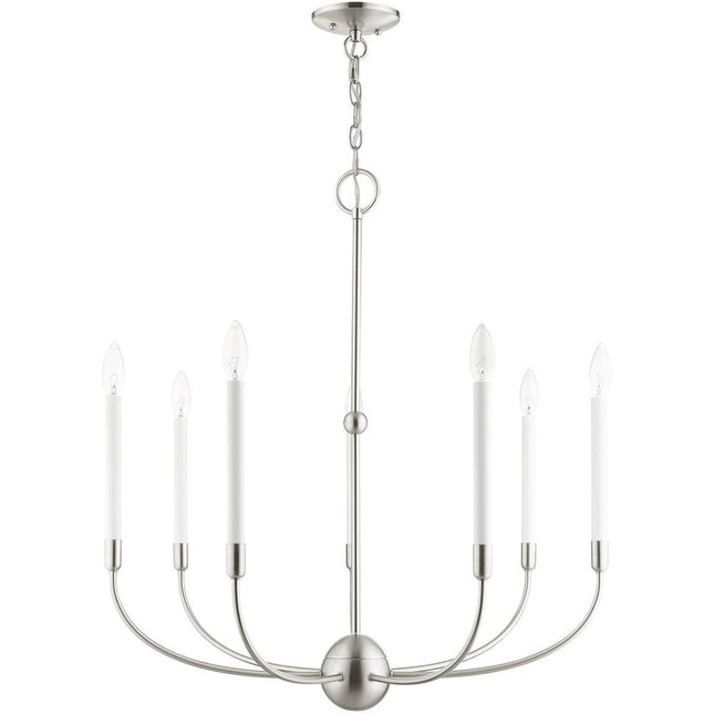 Nickel Seven Light Metal Dimmable Chandelier With Shades HomeRoots