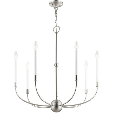 Nickel Seven Light Metal Dimmable Chandelier With Shades