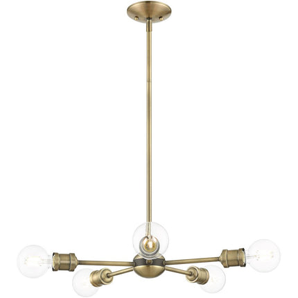 Antiqued Brass Five Light Metal Dimmable Chandelier With Shades