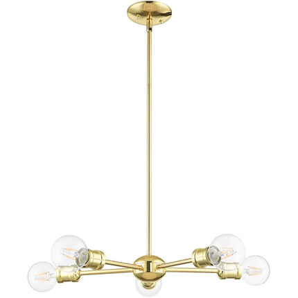 Brass Five Light Metal Dimmable Chandelier With Shades