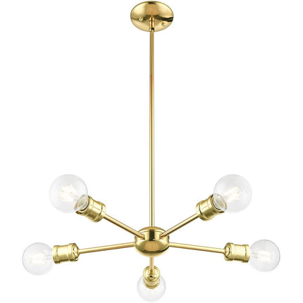 Brass Five Light Metal Dimmable Chandelier With Shades