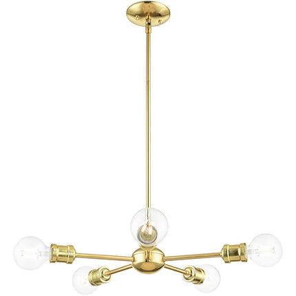 Brass Five Light Metal Dimmable Chandelier With Shades