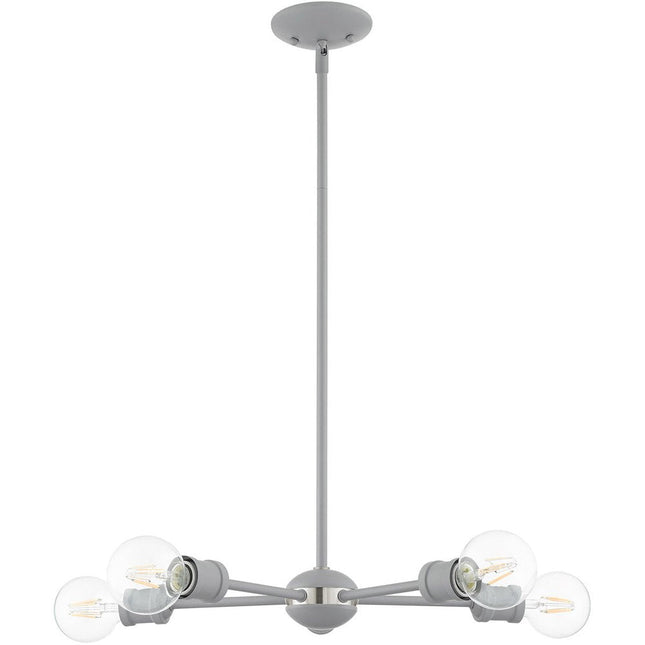 Gray Five Light Metal Dimmable Chandelier With Shades HomeRoots