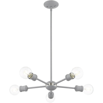 Gray Five Light Metal Dimmable Chandelier With Shades