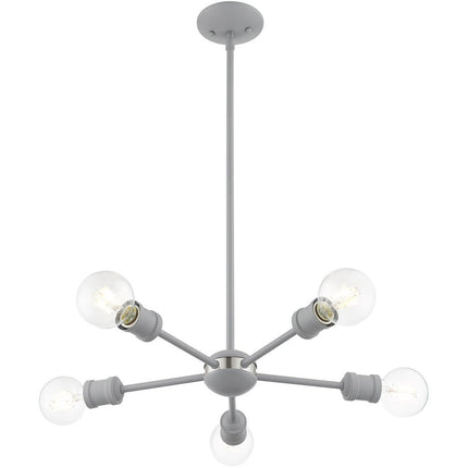 Gray Five Light Metal Dimmable Chandelier With Shades