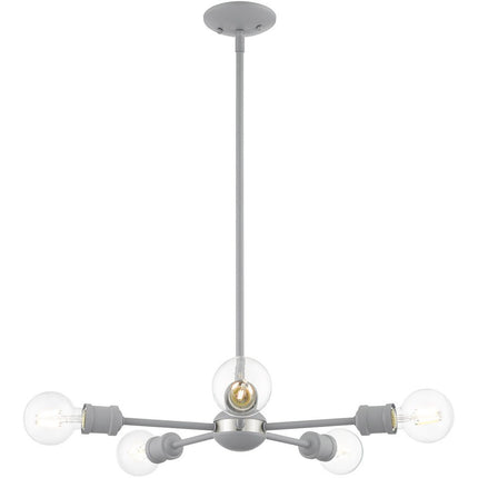 Gray Five Light Metal Dimmable Chandelier With Shades