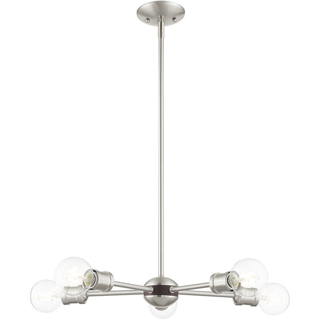 Nickel Five Light Metal Dimmable Chandelier With Shades HomeRoots