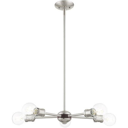 Nickel Five Light Metal Dimmable Chandelier With Shades