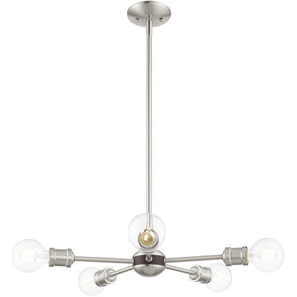 Nickel Five Light Metal Dimmable Chandelier With Shades