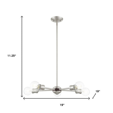 Nickel Five Light Metal Dimmable Chandelier With Shades