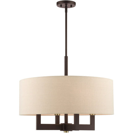 Bronze Four Light Metal Dimmable Chandelier With Shades